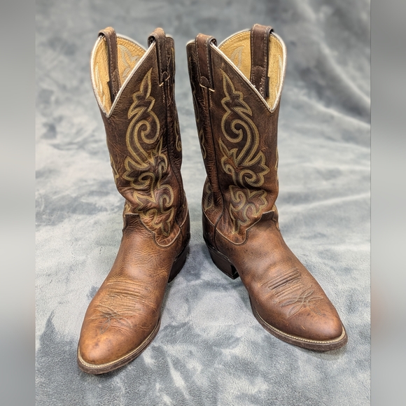 Justin 2253 Classic Cowboy Western Pull On Brown Leather Men’s Boots Size 9 - Picture 2 of 12